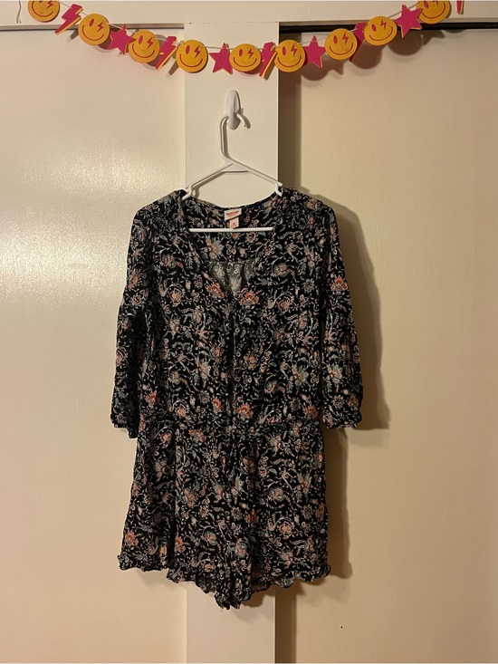 Mossimo Supply Co. Dresses & Skirts - Mossimo Supply Co. Black Floral Long-Sleeve Romper with Pink and Green Accents